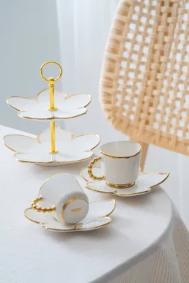 Joyce 2 Kişilik Standlı Kahve Fincan Takımı Gold - 90 ml