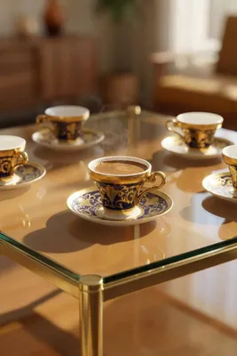 Annemarie 24K Altın Detaylı 6 Kişilik Porselen Kahve Fincanı Takımı - 90 ml