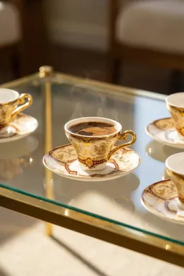 Margaus 24K Altın Detaylı 6 Kişilik Porselen Kahve Fincanı Takımı - 90 ml