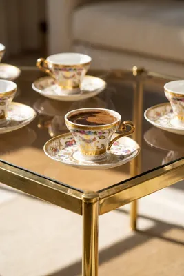 Marielle 24K Altın Detaylı 6 Kişilik Porselen Kahve Fincanı Takımı - 90 ml
