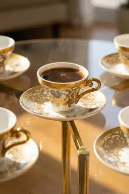 Vilatte 24K Altın Detaylı 6 Kişilik Porselen Kahve Fincanı Takımı - 90 ml