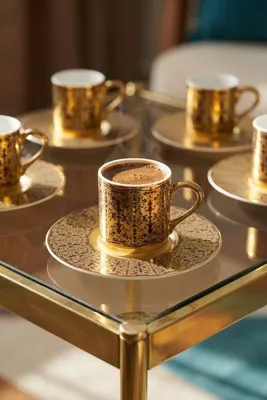 Royal Winton 24K Altın Detaylı 6 Kişilik Porselen Kahve Fincanı Takımı - 100 ml