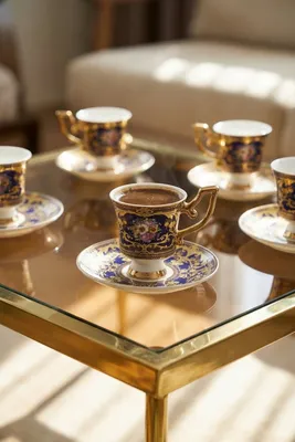 Rosalind 24K Altın Detaylı 6 Kişilik Porselen Kahve Fincanı Takımı - 90 ml
