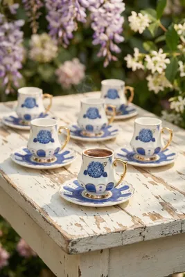 Royal Nadine 6 Kişilik Porselen Kahve Fincan Takımı - 90 ml