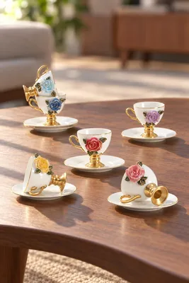 Caraluna 6 Kişilik Porselen Kahve Fincan Takımı - 90 ml