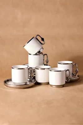 Cihangir Silver 6 Kişilik Porselen Kahve Fincanı Takımı