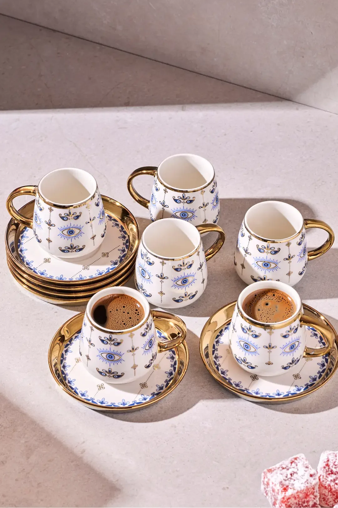 Cihangir 6 Kişilik Porselen Nazar Boncuğu Deseni Gold Kahve Fincanı Takımı · 2. fotoğraf