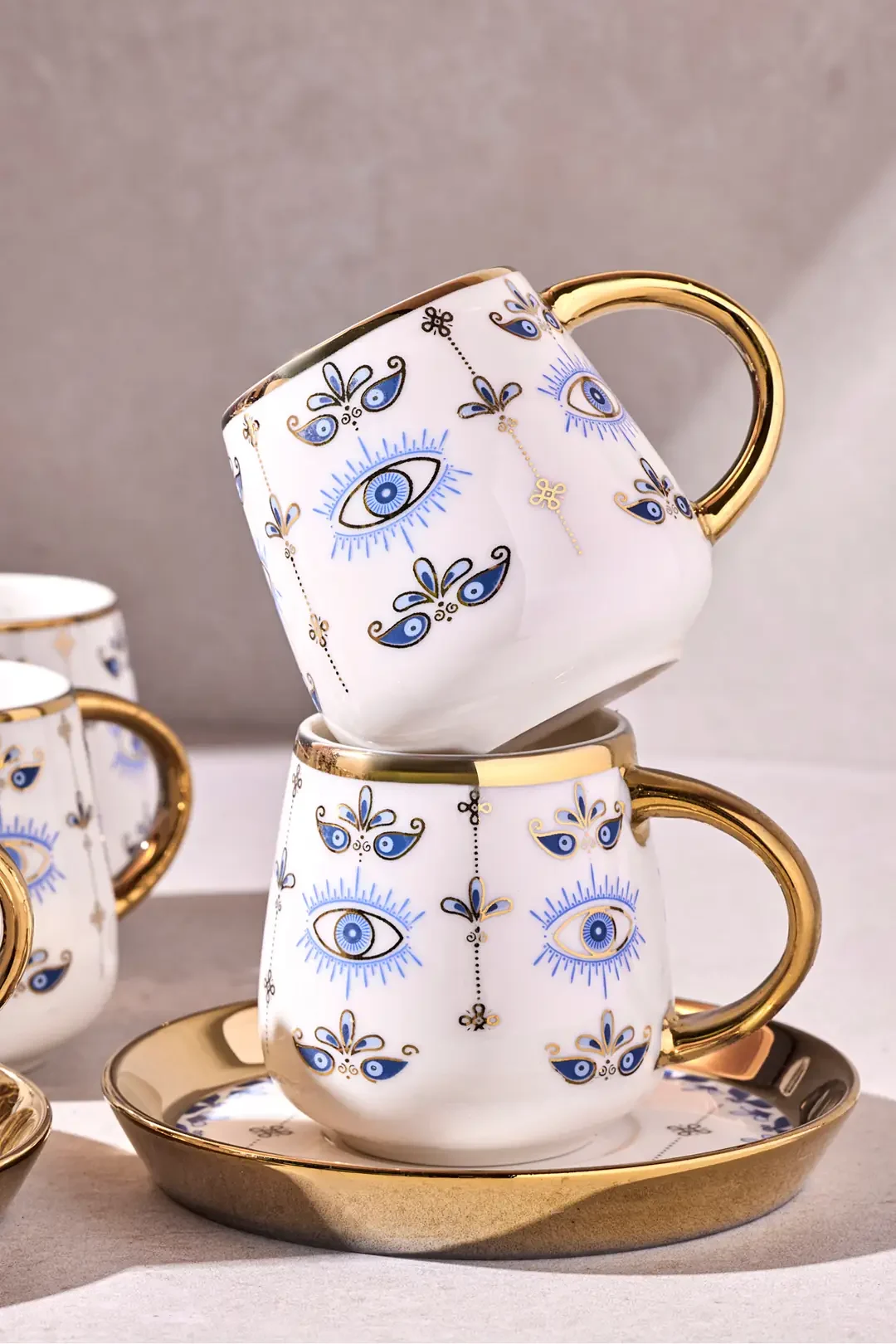 Cihangir 6 Kişilik Porselen Nazar Boncuğu Deseni Gold Kahve Fincanı Takımı · 3. fotoğraf