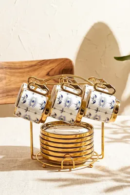 Tılsım 6 Kişilik 13 Parça Standlı Kahve Fincan Takımı New Bone China Porselen