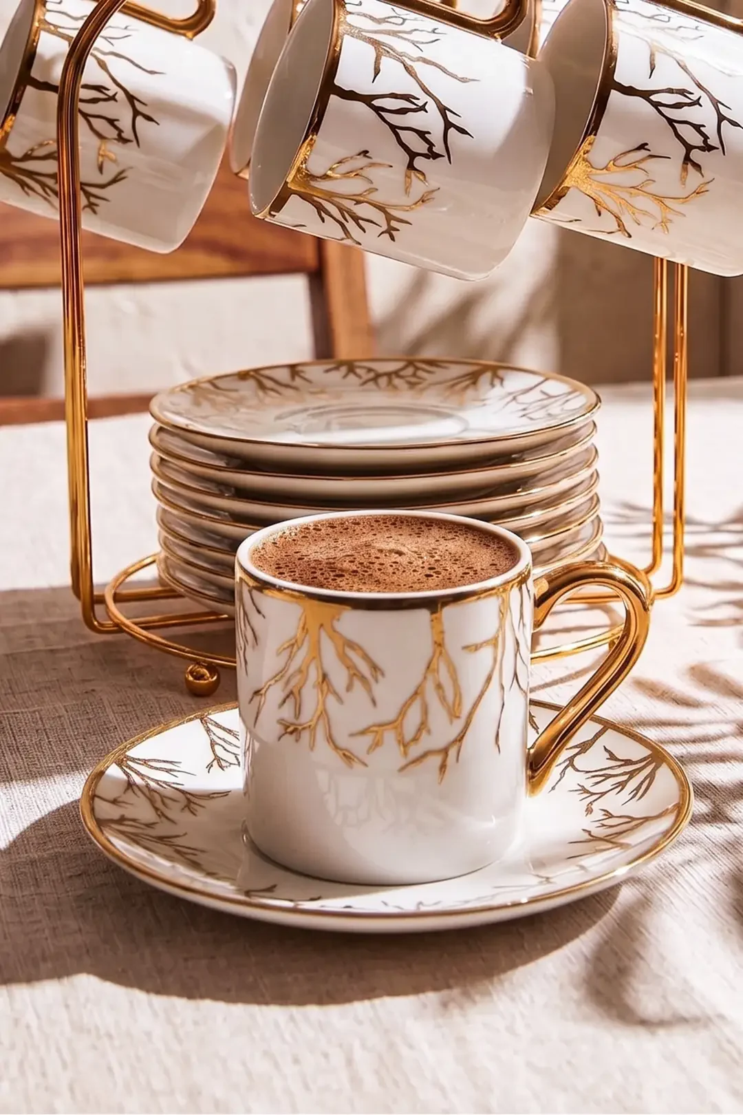 Hayat Ağacı 6 Kişilik 13 Parça Standlı Kahve Fincan Takımı New Bone China Porselen · 2. fotoğraf
