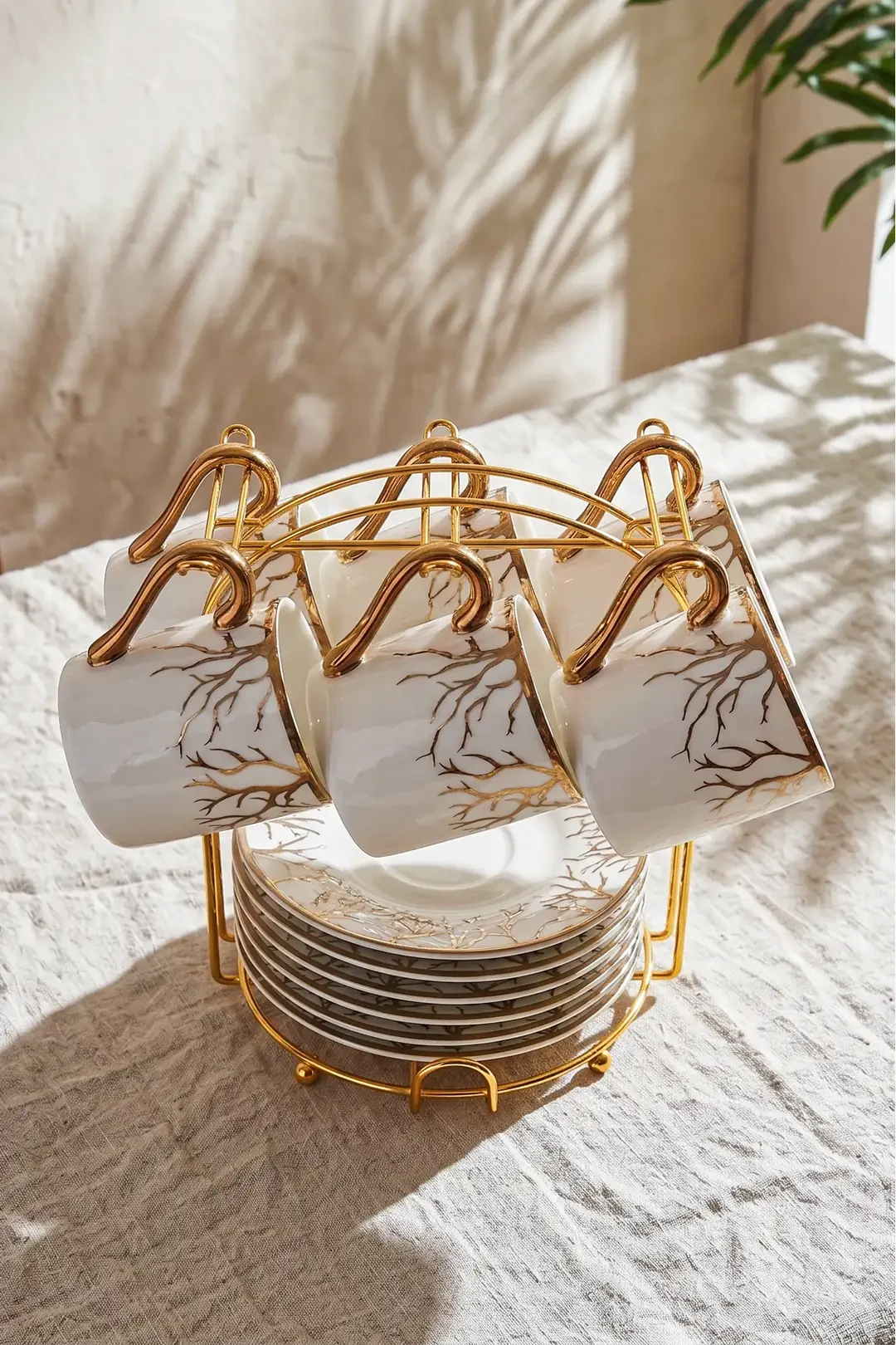 Hayat Ağacı 6 Kişilik 13 Parça Standlı Kahve Fincan Takımı New Bone China Porselen · 4. fotoğraf