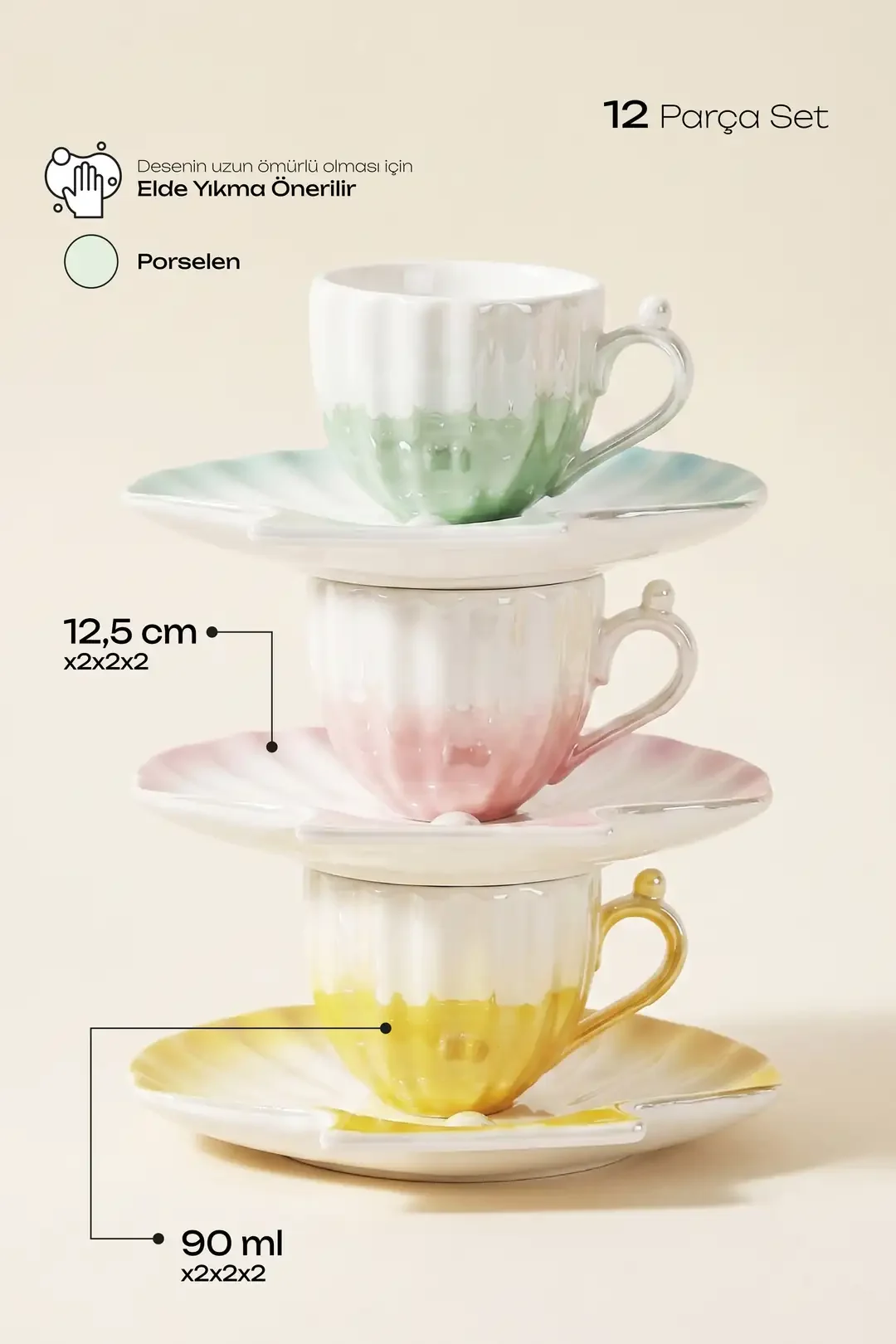 Pearl Color 6 Kişilik Porselen Kahve Fincanı Takımı · 2. fotoğraf